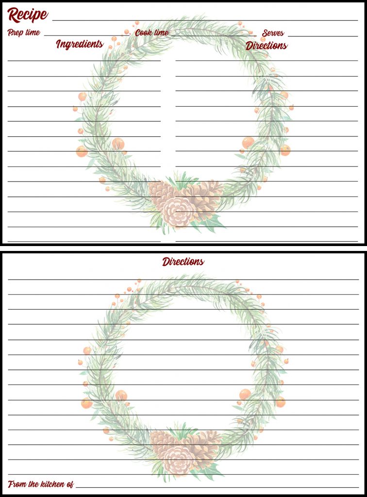 Holiday Recipe Card 4x6 Wreath Preview