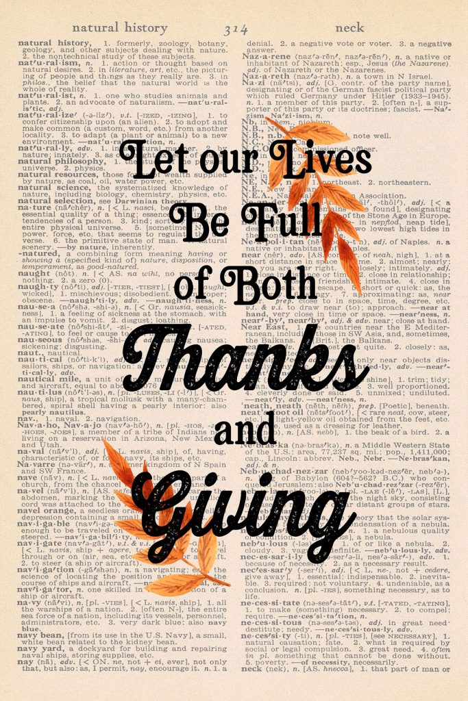 Printable Thanksgiving Dictionary Page Let Our Lives Be Full of Both Thanks and Giving