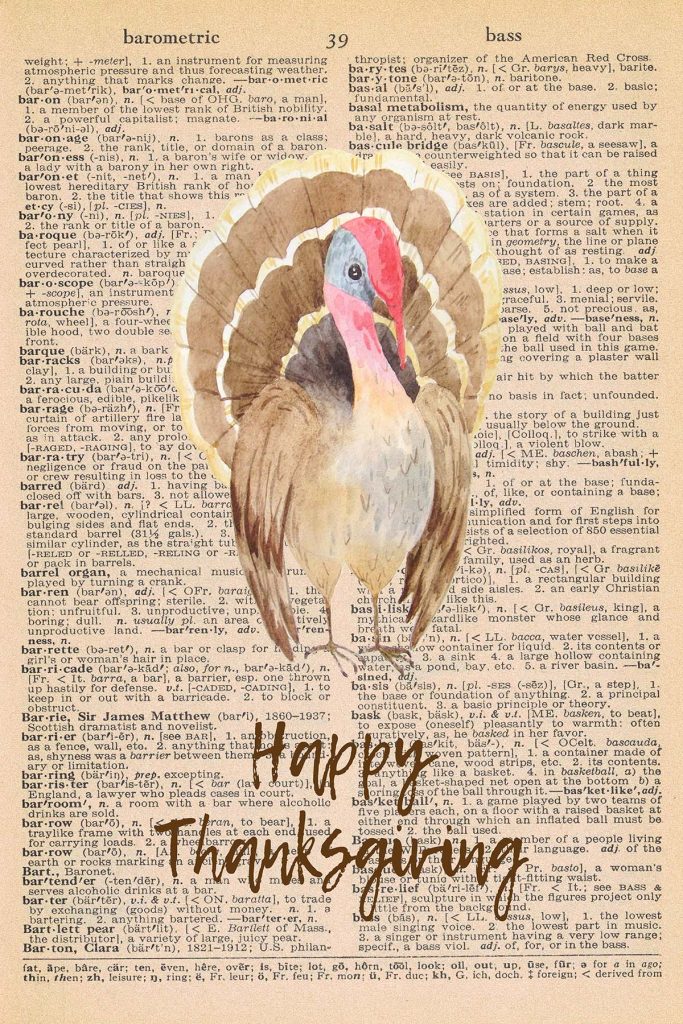 Printable Thanksgiving Dictionary Page Turkey