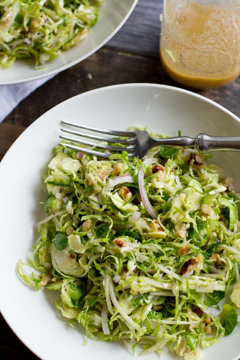 Shaved Brussels Sprouts Salad with Apples and Walnuts Wholefully