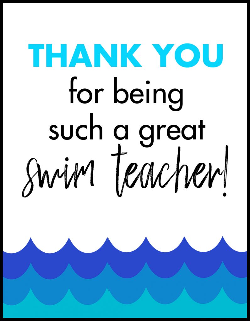 Thank You Swim Teacher A2 Card Flat With Border