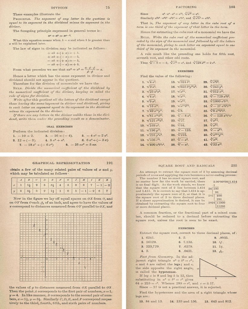 Vintage Algebra Textbook 8x10 Full Pages Collage