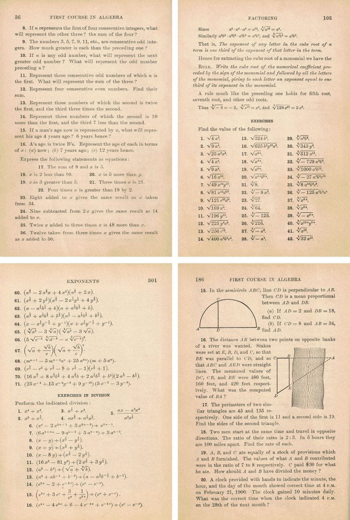 Vintage Algebra Textbook Full Pages Collage