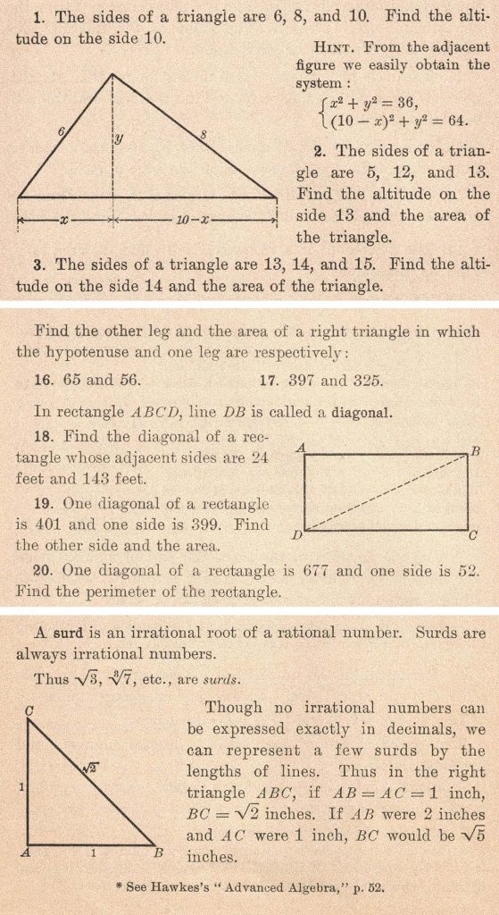 Vintage Algebra Textbook Geometric Problems Illustrations Collage