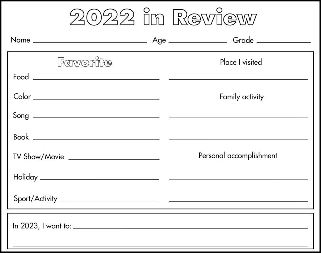 2022 in Review Printable Page