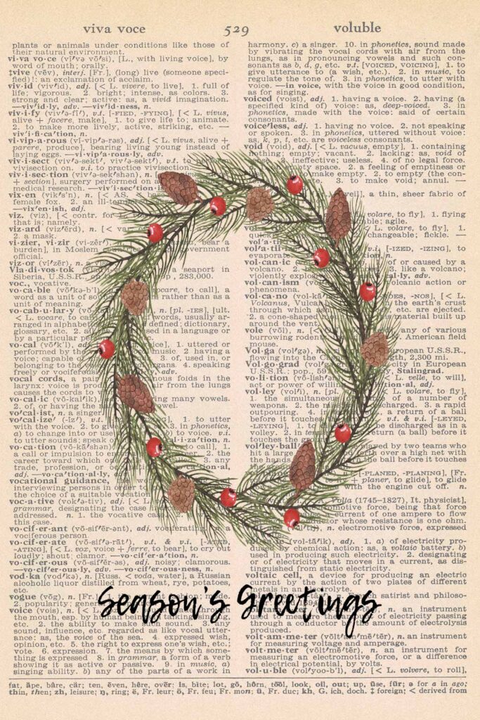 Free Christmas Dictionary Page Printable Wreath Preview