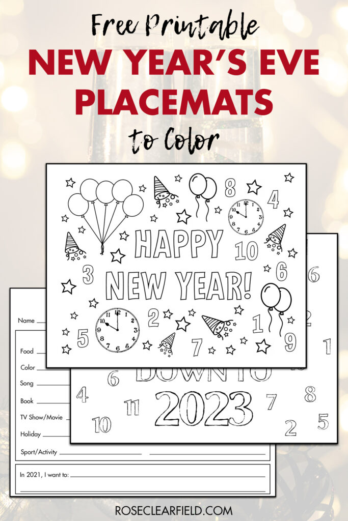 Free Printable New Year's Eve Placemats to Color