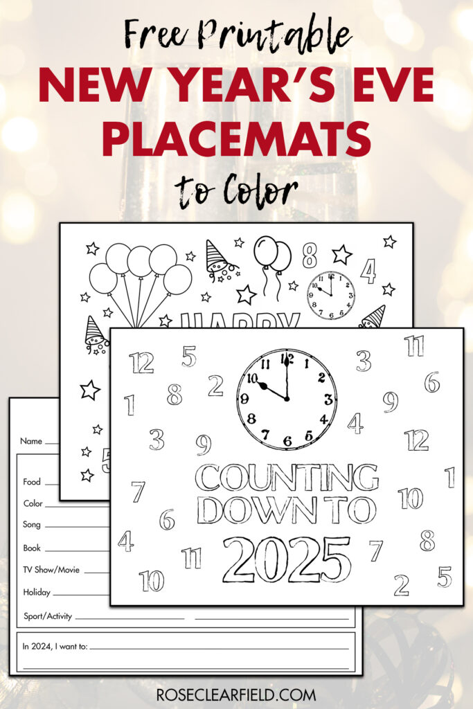 Free Printable New Year's Eve Placemats to Color 2025