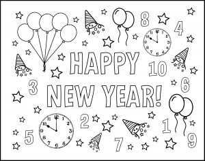 Happy New Year Assorted Designs Printable New Year's Eve Placemat to Color