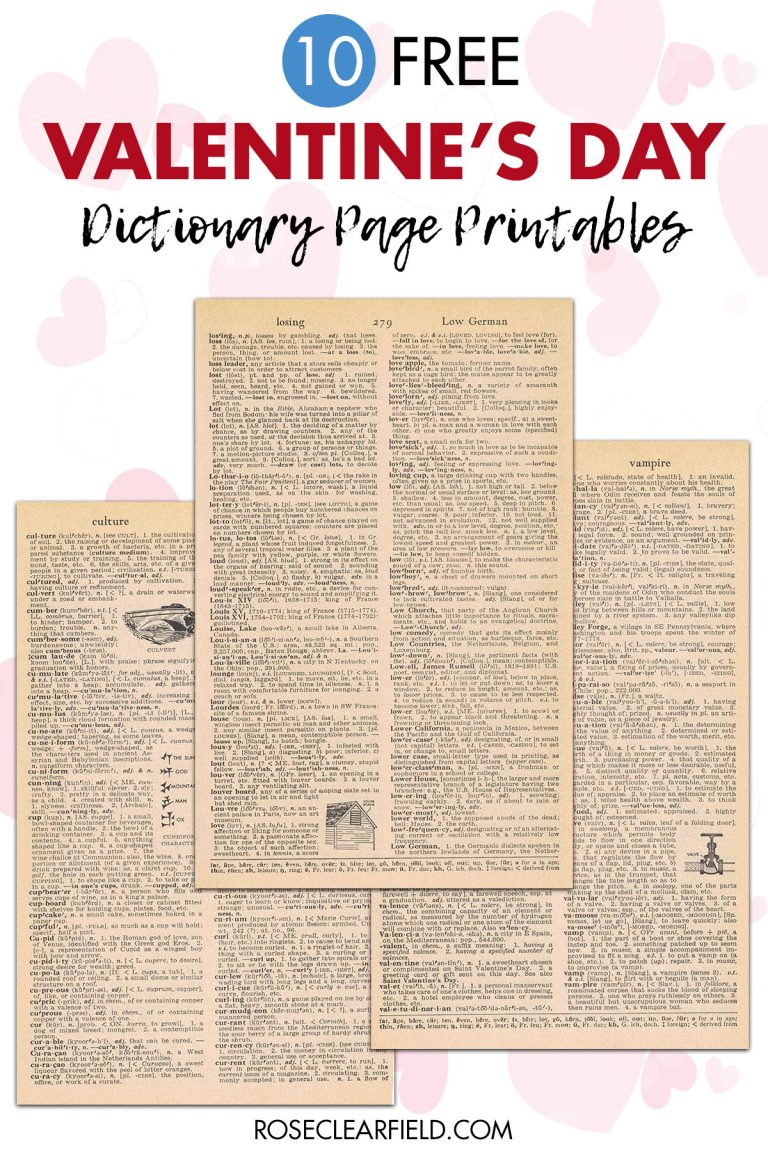Free Valentine’s Day Dictionary Page Printables Rose Clearfield