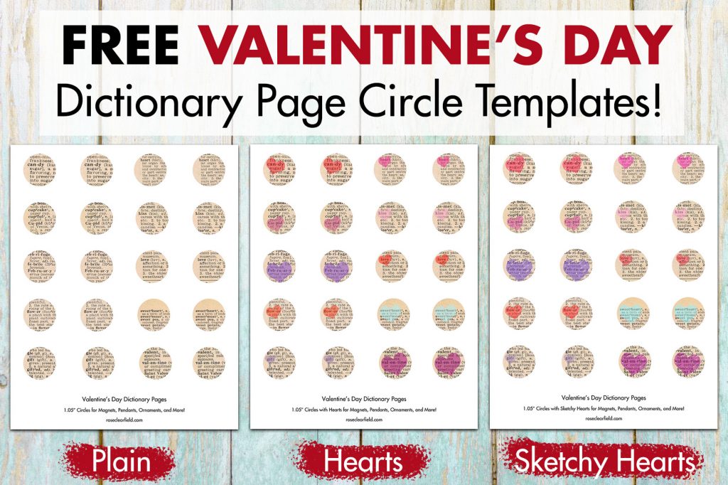 DIY Valentine's Day Dictionary Page Magnets Circle Templates Collage