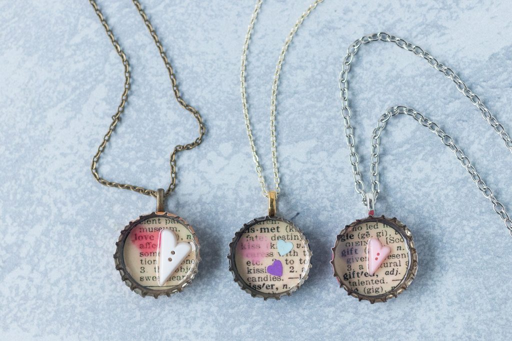 DIY Valentine's Day Dictionary Page Pendant Necklaces