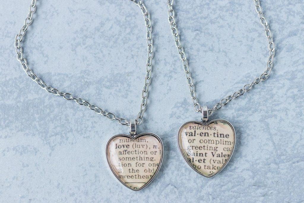 DIY Valentine's Day Dictionary Page Pendant Necklaces