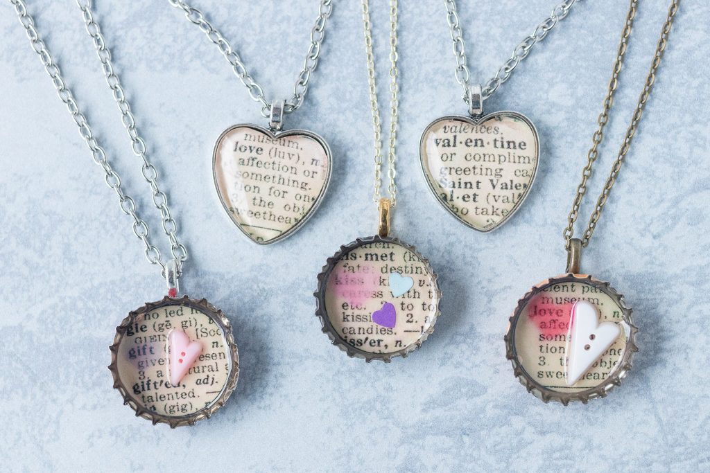 DIY Valentine's Day Dictionary Page Pendant Necklaces