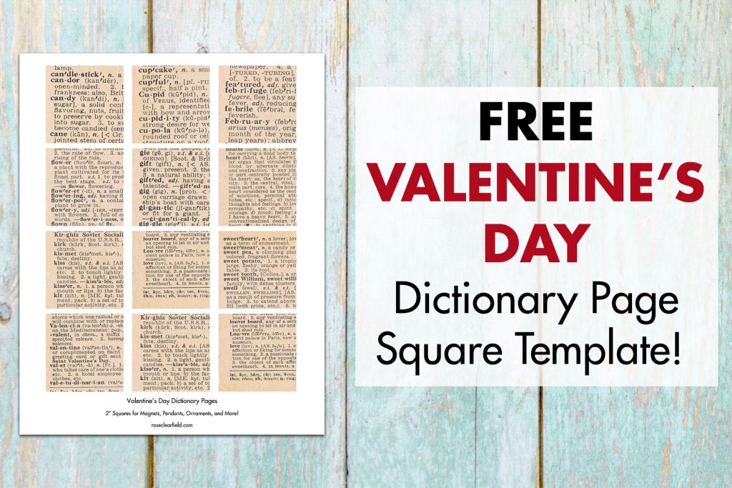 DIY Valentine's Day Dictionary Page Magnets Square Template