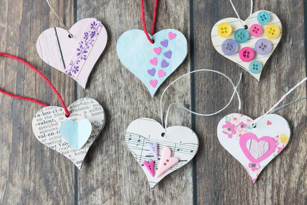 DIY Valentine's Day Wooden Heart Ornaments