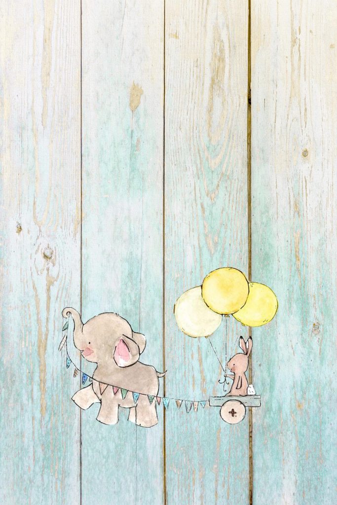 Elephant Nursery Decor Banner and Balloons Aqua Distressed Wood 8x10 Preview