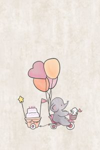 Elephant Nursery Decor Bike with Cake and Balloons Distressed Stone