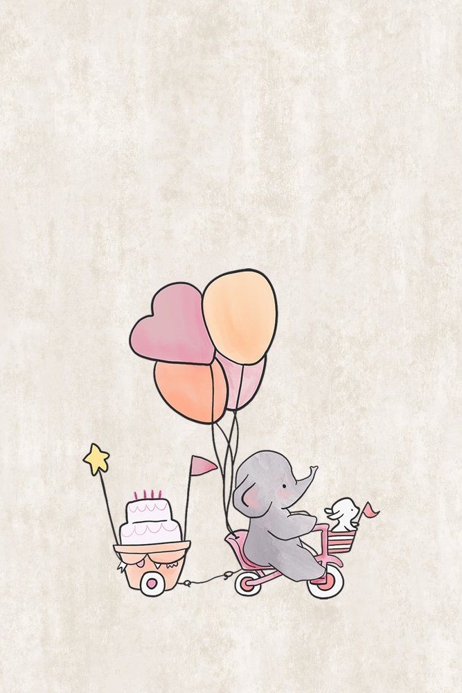 Elephant Nursery Decor Bike with Cake and Balloons Distressed Stone