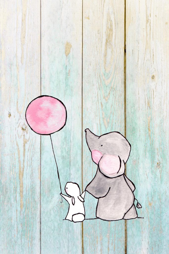 Elephant Nursery Decor Rabbit Holding a Ballon