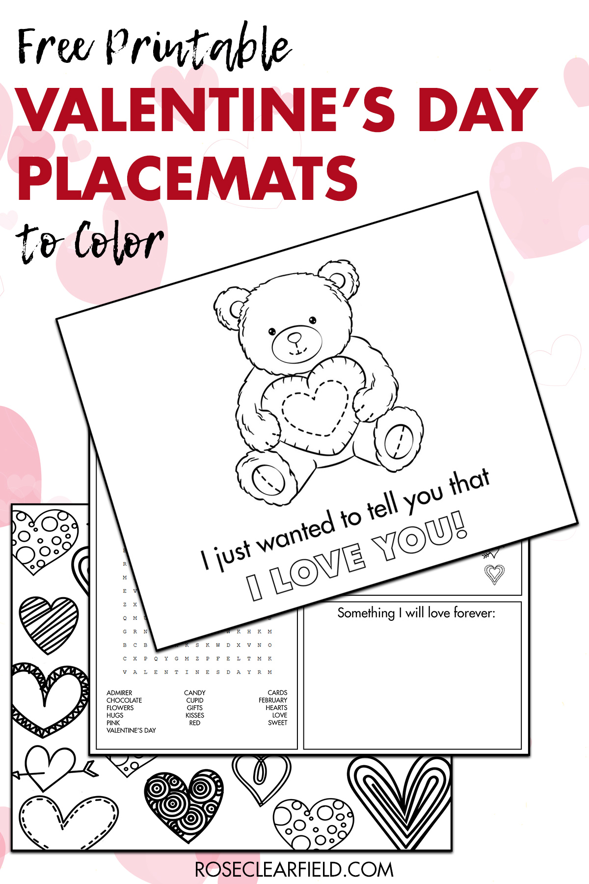 Free Printable Valentine s Day Placemats To Color Rose Clearfield