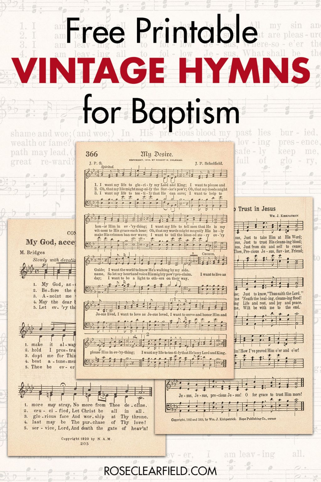 Free Printable Vintage Hymns for Baptism Rose Clearfield