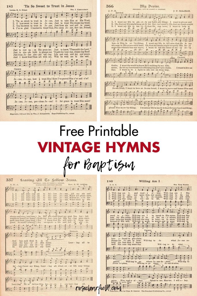 Free Printable Vintage Hymns for Baptism • Rose Clearfield