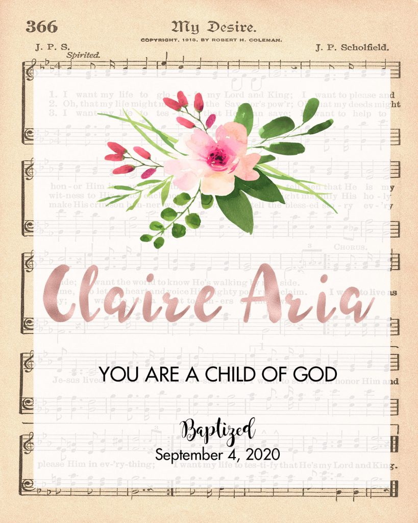 Rose Gold Name Baptism Wall Art