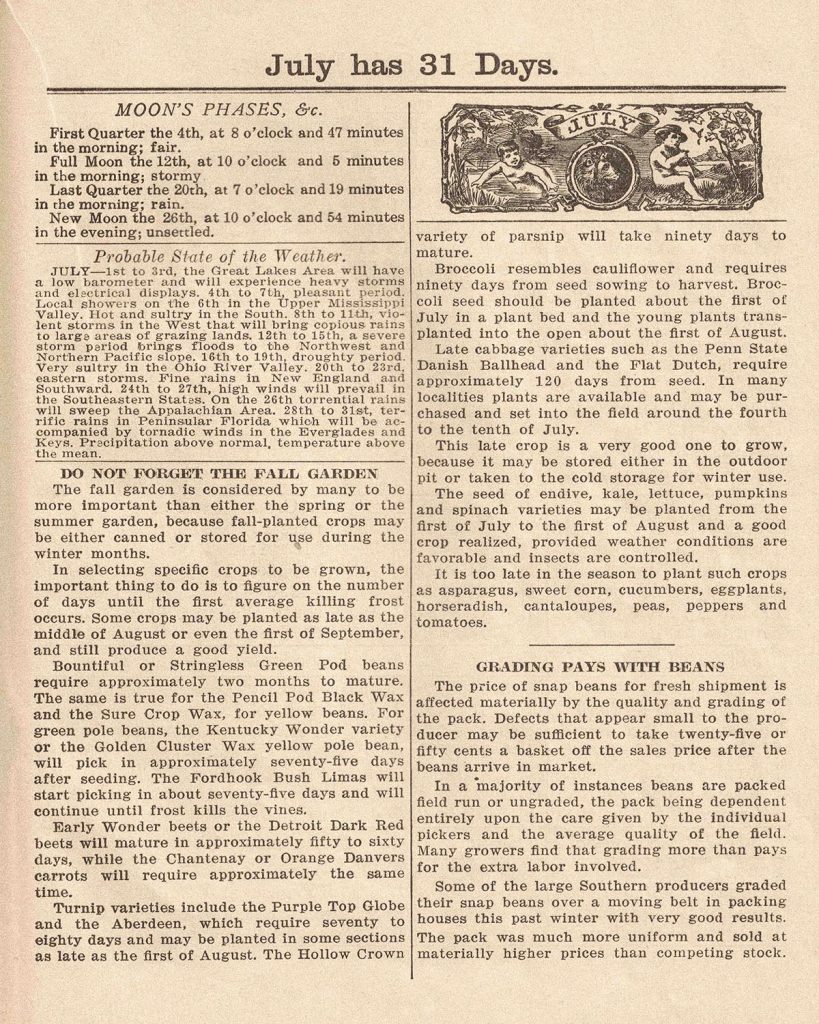 Agricultural Almanac 1938 July Info