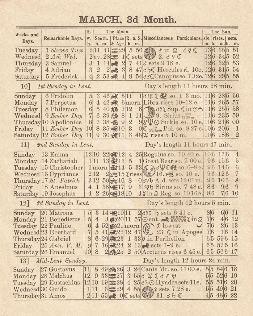 Agricultural Almanac 1938 March