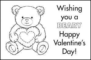 Free Printable Valentines to Color Beary Happy Valentine's Day