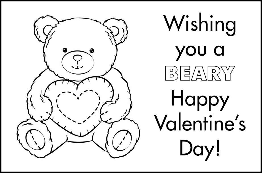 Free Printable Valentines to Color Beary Happy Valentine's Day