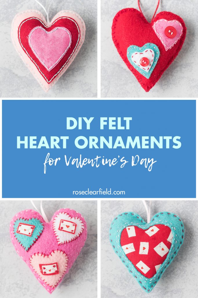 DIY Felt Heart Ornaments for Valentine's Day