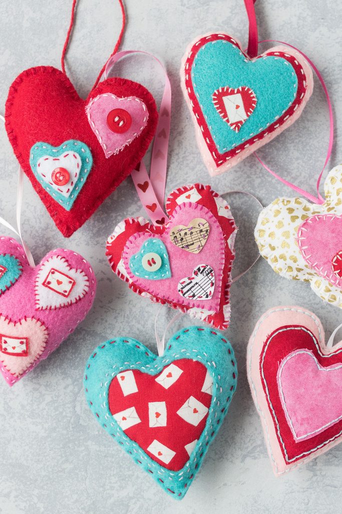 DIY Felt Heart Ornaments for Valentine's Day