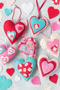 DIY Felt Heart Ornaments for Valentine's Day