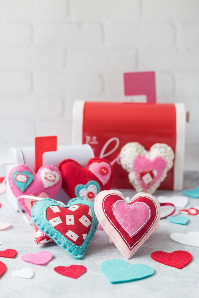 DIY Felt Heart Ornaments for Valentine's Day