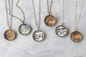 Bottlecap Sheet Music Pendant Necklaces