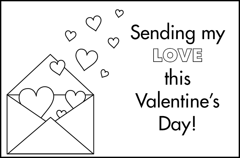 Free Printable Valentines to Color Envelope With Hearts Sending My Love