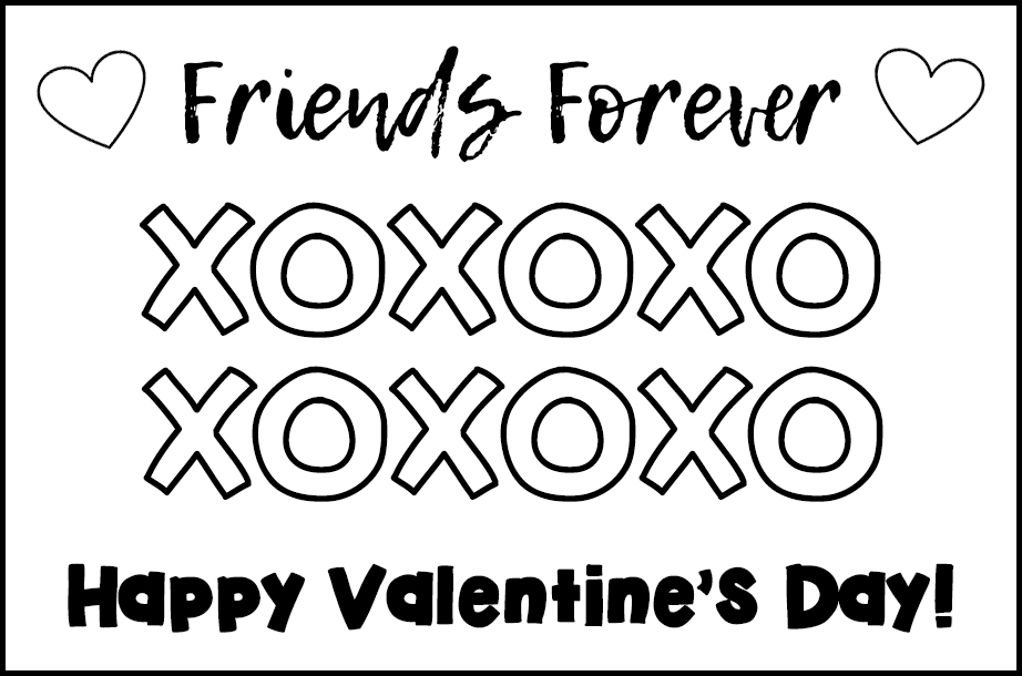 Free Printable Valentines to Color Friends Forever XOXO