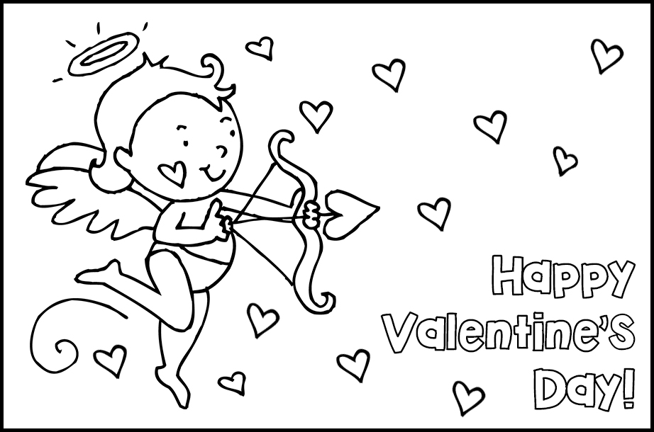 Free Printable Valentines to Color Happy Valentine's Day Cupid