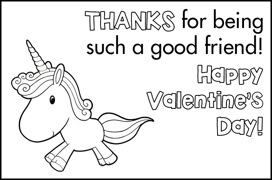 Free Printable Valetines to Color Unicorn Good Friend