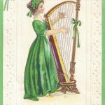 Vintage St. Patrick's Day Postcard Girl Playing Harp