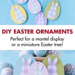 Easy kid-friendly Easter craft idea: DIY Easter egg bunny ornaments. Simple way to transform wooden Easter egg ornament blanks into a quick mantel display or for a mini holiday tree. #DIY #Eastercraftidea #kidcraftproject