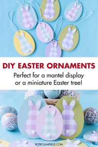 Easy kid-friendly Easter craft idea: DIY Easter egg bunny ornaments. Simple way to transform wooden Easter egg ornament blanks into a quick mantel display or for a mini holiday tree. #DIY #Eastercraftidea #kidcraftproject