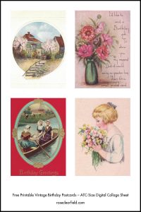 Free Printable Vintage Birthday Cards ATC-Size Digital Collage Sheets