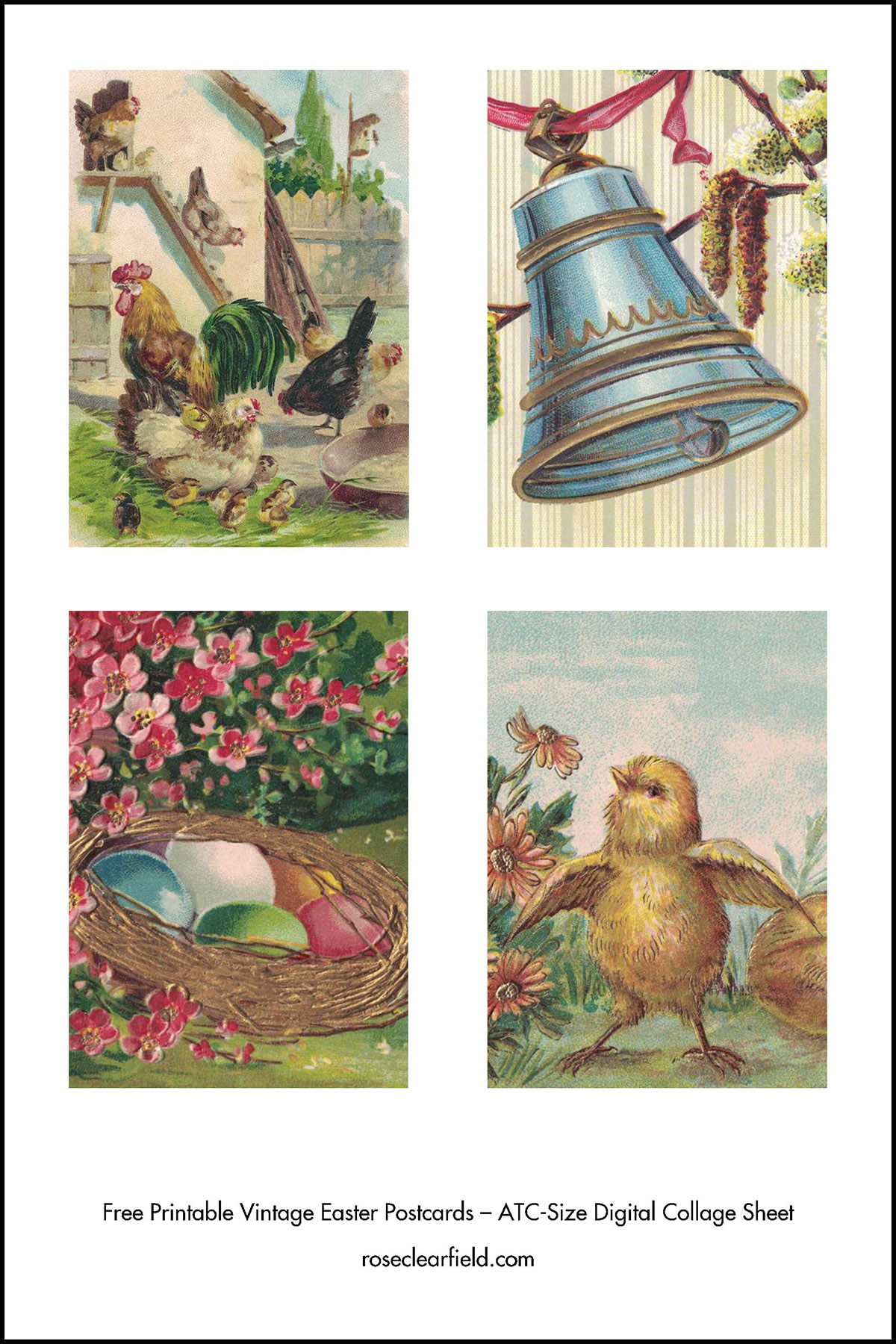 Free Printable Vintage Easter Postcards ATC Size Digital Collage Sheets