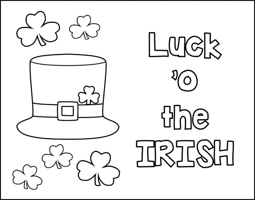 Luck o The Irish Top Hat and Shamrocks St. Patrick's Day Placemat to Color