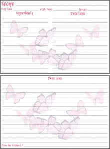 Printable Spring Recipe Card 4x6 Butterflies