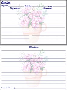 Printable Spring Recipe Card 4x6 Flowers in Pot