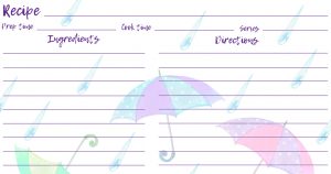 Printable Spring Recipe Card 4x6 Front Umbrellas With Border